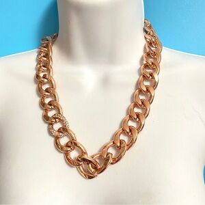 WORTHINGTON Rose Gold Chunky Chain Necklace Rhinestone Link